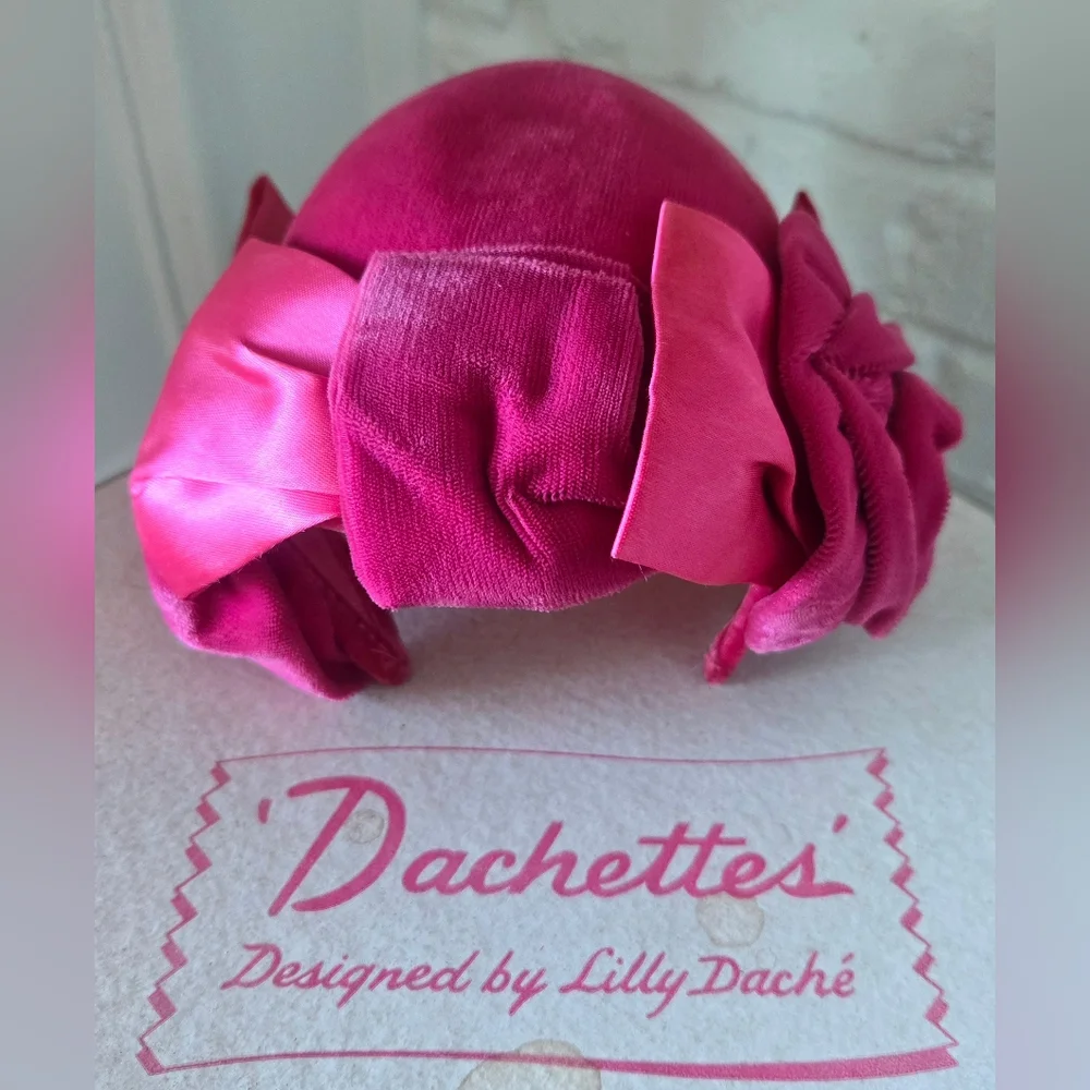 Vtg 1950s Lilly Daché Floral Calot Hat, Ribbon, Velvet, S/7 - Picture 12 of 15